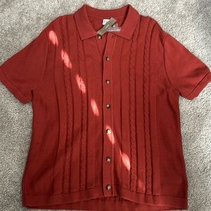 Cotton cable-knit short-sleeve cardigan sweater-polo